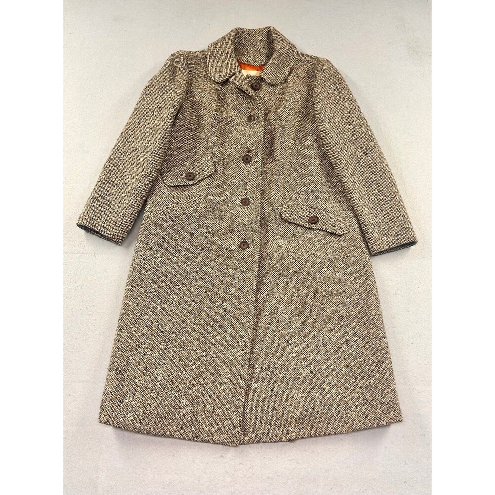 Vintage Pendleton Women’s Wool Tweed Long Coat Brown Flecked A-Line Overcoat